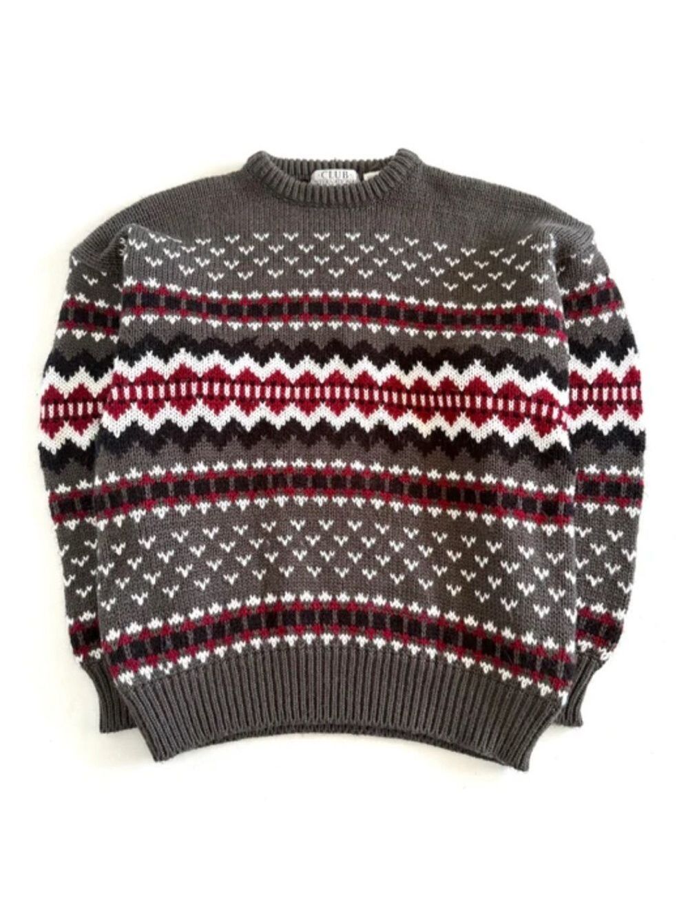 Vintage Club International, Fair Isle Grandpa Sweater Fisherman Core Sz Med